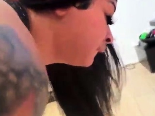 Amateur brunette fucks two big cocks