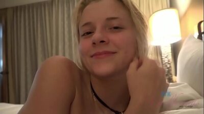 POV sex with super hot amateur blonde, fucking in hotel room and came on her pussy